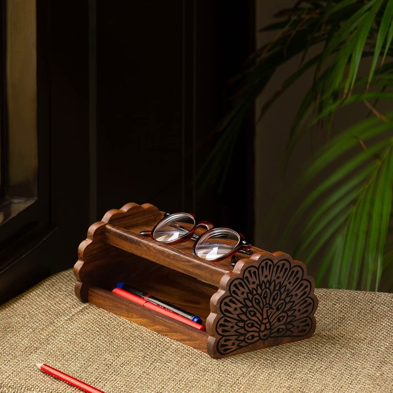 The Dancing Peacock Wooden Desk Organizer